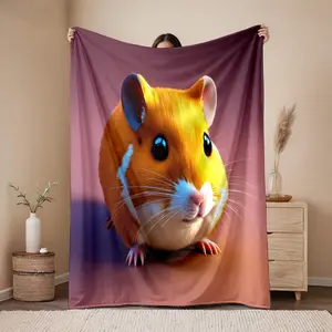 1pc 280gsm Home Hamster, Cartoon, Yellow Flannel Blanket, Machine Washable, Suitable for Sofa Bed Car Camping Office Home Decoration, Multi-purpose Gift Blanket, Suitable for All Seasons