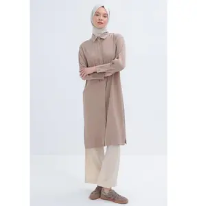 Muslim Women's Modal Long Relaxed Tunic - 51259AL Mink