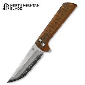 North Mountain Chop 8" Folding Knife - SLD-Magic Tanto Knife with Amber PEI Handle, Push-Button Lock, Ceramic Bearings, Clamshell Opening - Portable Pocket Knife for Everyday Use