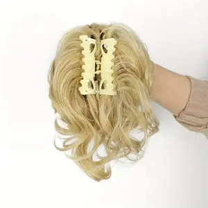Short Clip On Messy Ponytail Hair Extension Waterfall Wave Voluminous Adjustable Big Curly for Women Blonde