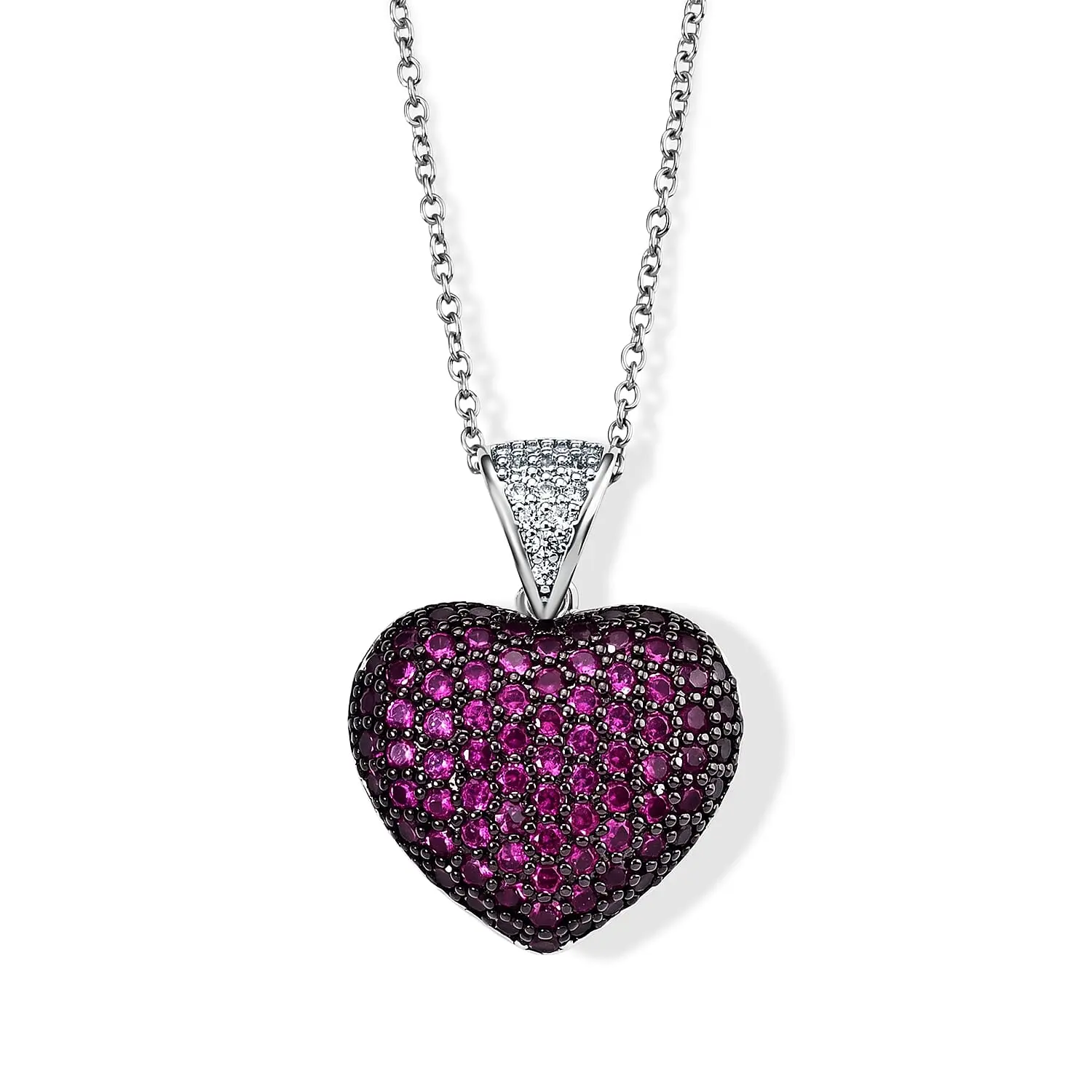 EverTrue Simulated Ruby and White Diamond Pendant in Platinum Bond with Stainless Steel Necklace 20 Inches