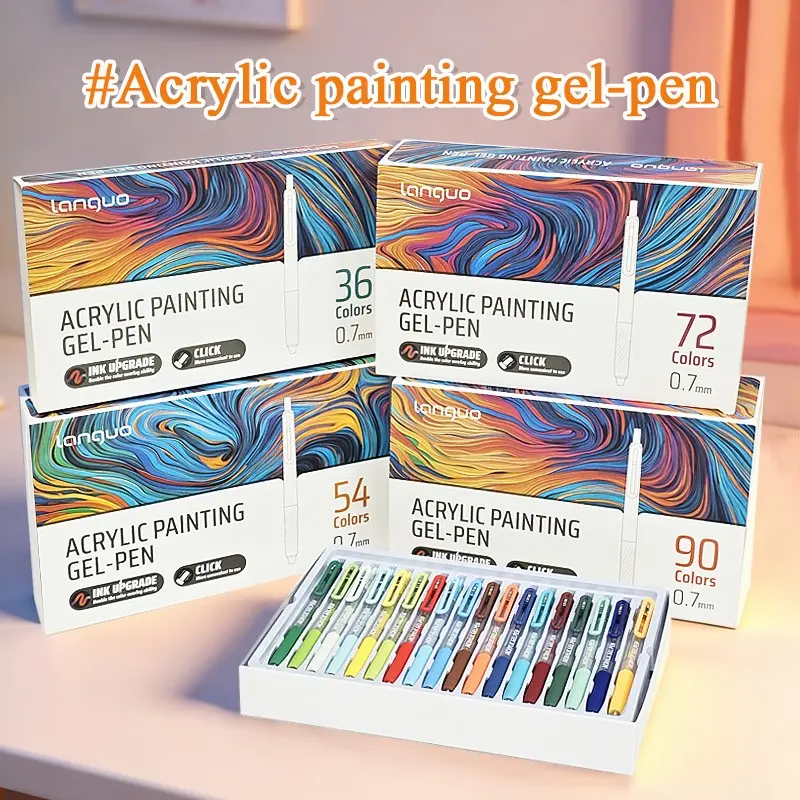 Languo Professional Acrylic Painting Gel Pens for Coloring, 36/54/72/90 Colors, 0.7mm Fine Tip, Upgrade Ink, Art Kits, Art Creation, DIY Decor, Clothing Sketches, Acrylic Markers, Arts Crafts Stationery