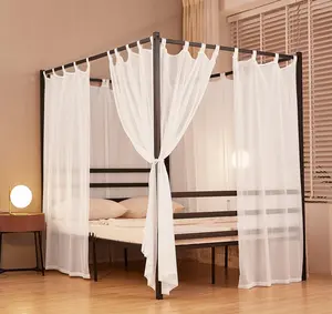 White Canopy Bed Curtains 4 Corner Bed Canopies Voile Sheer Canopy Curtains Panel 8 Drapery Panel Curtain for All Bed Sizes