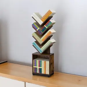 Tree Bookshelf with Storage, Retro Floor Standing Bookcase, Small Bookshelf for Bedroom, Living Room, Office, Storage Shelves