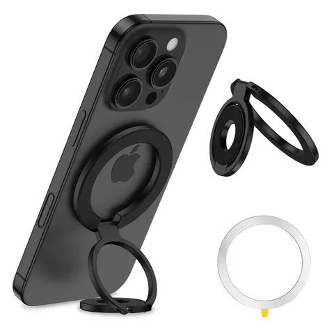 2-in-1 Magnetic Mobile Smartphone Holder & Mount - Fold-Flat Travel Metal Alloy Accessory, 360° Rotation, 180° Fold Stand, 2-Side Metal Hold, Thumb Grip, Secure Grip, Easy Installation, Wireless-Compatible, Portable with Ring for All Cellphones