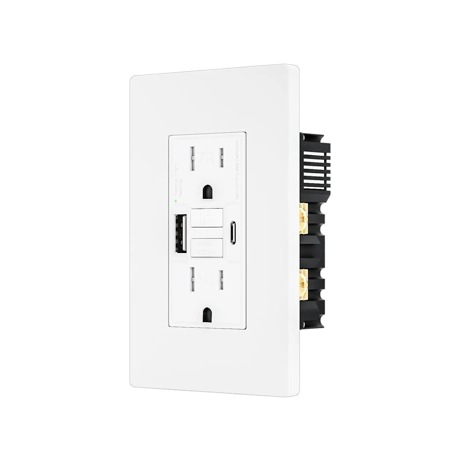 15AMP GFCI Outlet with 4.8A/24W Type A & Type C USB Charging Ports, Self-Test, LED Indicator, Tamper Resistant, GFCI Receptacle Outlet, Screwless Wall Plate Include, ETL Listed, White