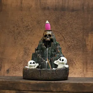 Unique Skull Incense Burner with Stick and Cone, Resin Statue, Halloween Decor, Aromatherapy Diffuser, Home Yoga Air Purifier