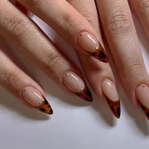 Tortoise Shell French Tip Press On Nails, Leopard Print Nails, Brown French Nails, Handmade Gel Nails, Reusable Full Cover Nail Set