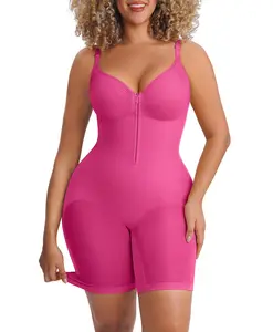 FeelinGirl #Live1 Tummy Control Butt Lifting Shapewear for Women Zip-Up Seamless Breathable Bodysuit with V-Neck and Adjustable Straps