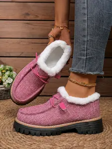 Women's Thick Sole Loafers, Soft Wool Lined French Flats, Winter Gift, Lace-Up Decor, Comfortable British Design Shoes