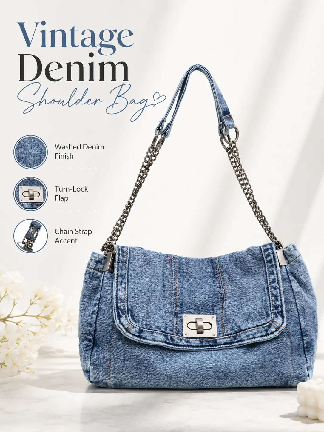 Women's New Denim Bag - Large Capacity Casual Tote Bag with Chain Strap, Shoulder Crossbody Dual-Use Commuter Bag for Everyday Use saddle  bag  body Lightweight Plaid Adjustable