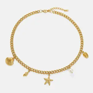 Stellia Bella Mar Necklase with Starfish Pendant, Gold Chain, and Keychain Attachment