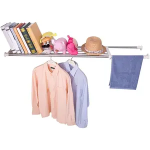 Expandable Tension Closet Shelf Rod Telescopic Stainless Steel Storage Rack Heavy Duty DIY Organizer Divider for Wardrobe Cupboard Kitchen Bathroom Garage