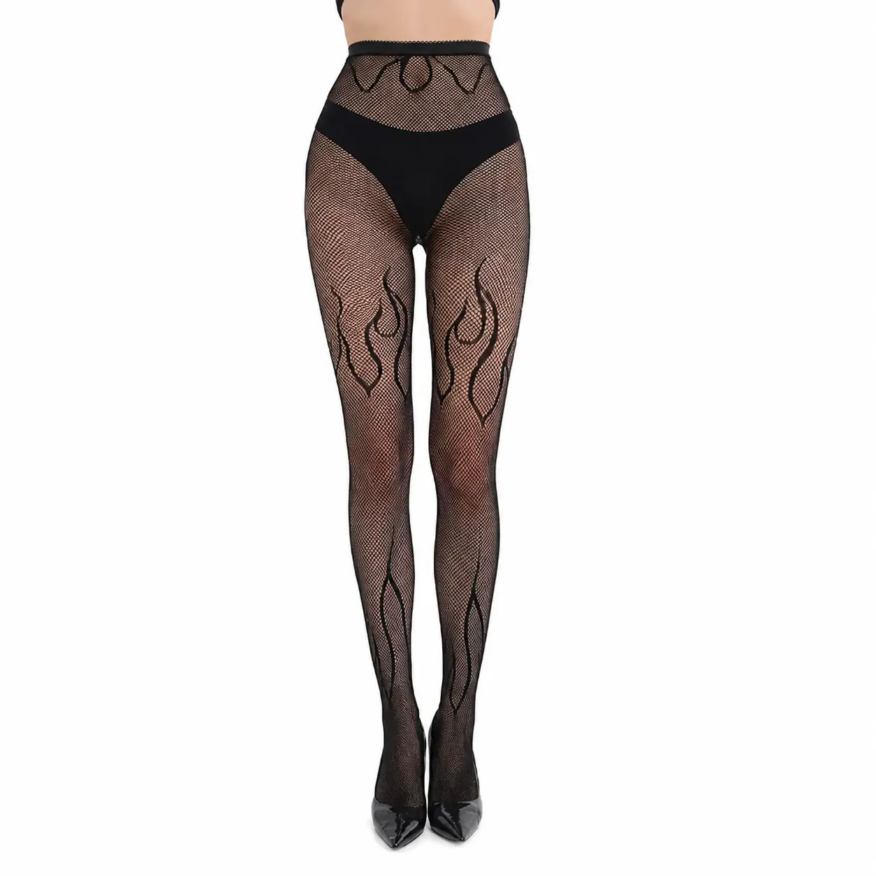 3 Pairs Gothic Pattern Fishnet Stockings With Skull Flame Ghost Print Breathable Mesh Hosiery Outfit Polyester Style Womenswear