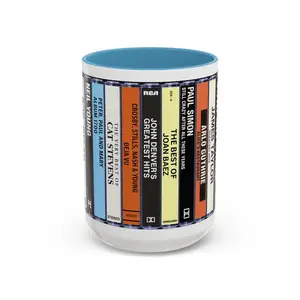 Folk-Rock Cassette Mug, 70s and 80s Retro Vintage Music Gift, Coffee Cup