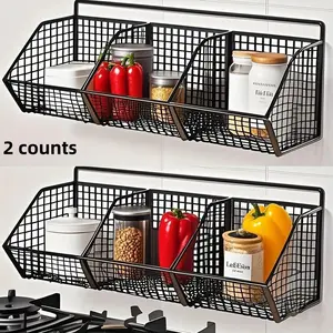Metal Grid Wall Mounted Kitchen Storage Rack, Heavy-Duty Seasoning & Vegetable Rack, No Drilling Installation, Space Saving Organizer