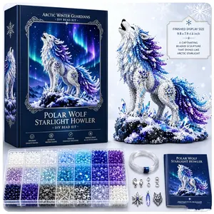 DIY Bead Sculpture Kit for Adults, Starlight Polar Wolf 3D Beaded Figurine Making Set, Arctic Wolf Crystal Bead Craft Kit with Accessories, Handmade Home Decor Ornament DIY Art Craft Gift for Teens Adults Birthday Party