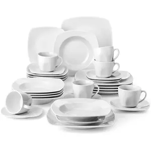 MALACASA Dinnerware Sets, Grey White Plates and Bowls Sets for 6, 18/30 Pieces Mordern Square Dinnerware Sets, Series Julia Winter Holiday