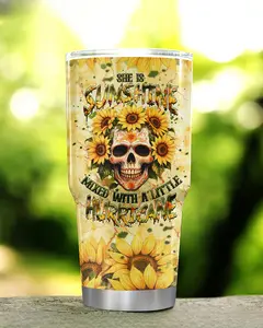SHE IS SUNSHINE SKULL SUNFLOWER TUMBLER, Stainless steel