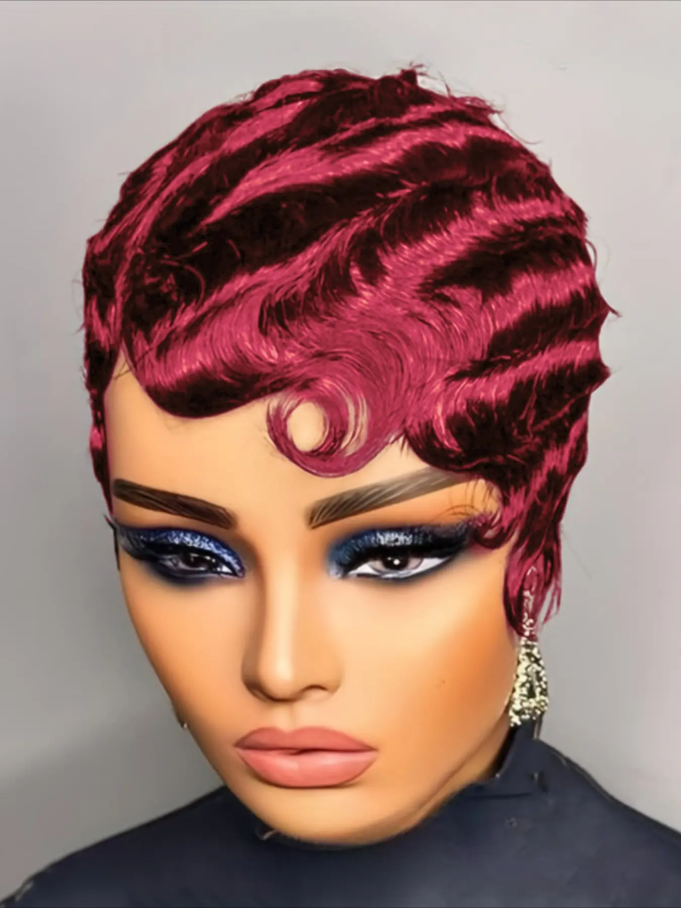 100% Brazilian Human Hair Short Curly Pixie Cut Wig 150% Density Finger Wave S572614c4b46c4217a661b0d54beab  main image 3