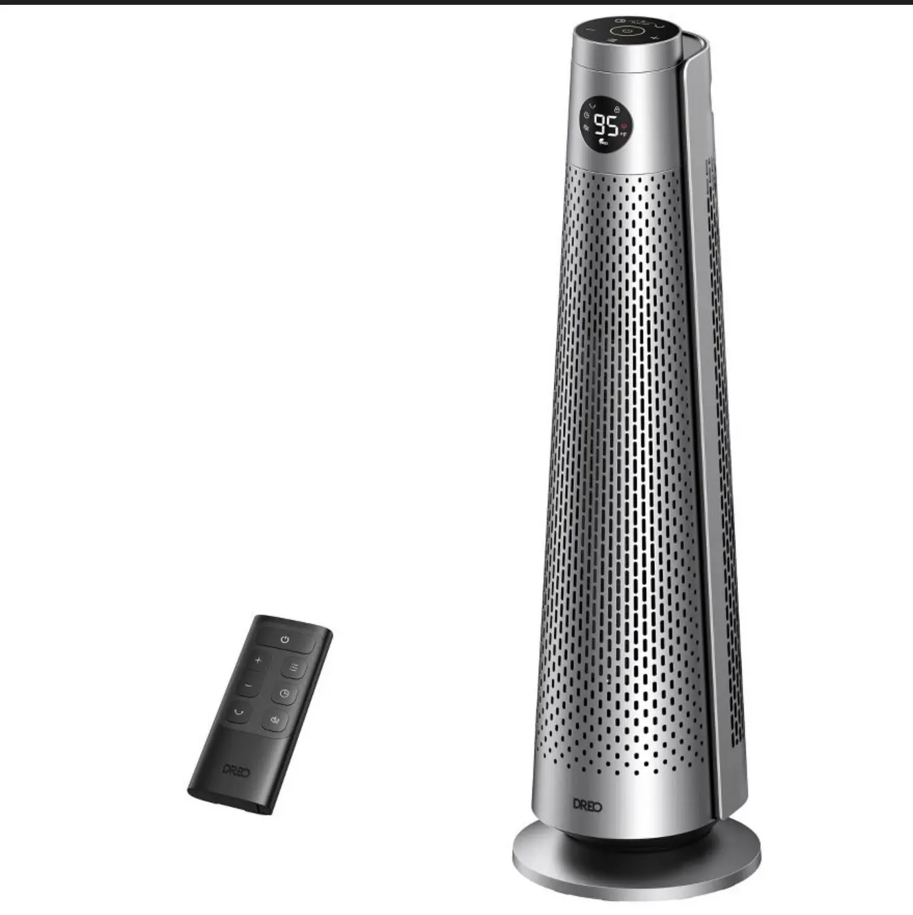 Dreo 1500W Solaris 818 Oscillating Ceramic 30" Indoor Space warmer for Home or Large Bedroom with Remote Control Silver: ETL Listed, 9 Settings