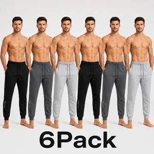 6-Pack and 3-Pack Men's casual sports sweatpants, high elasticity and comfortable, black, gray, light gray, spring and autumn styles, versatile, loose-fitting, cuffed sweatpants, multi-colored casual pants, suitable for home fitness and running