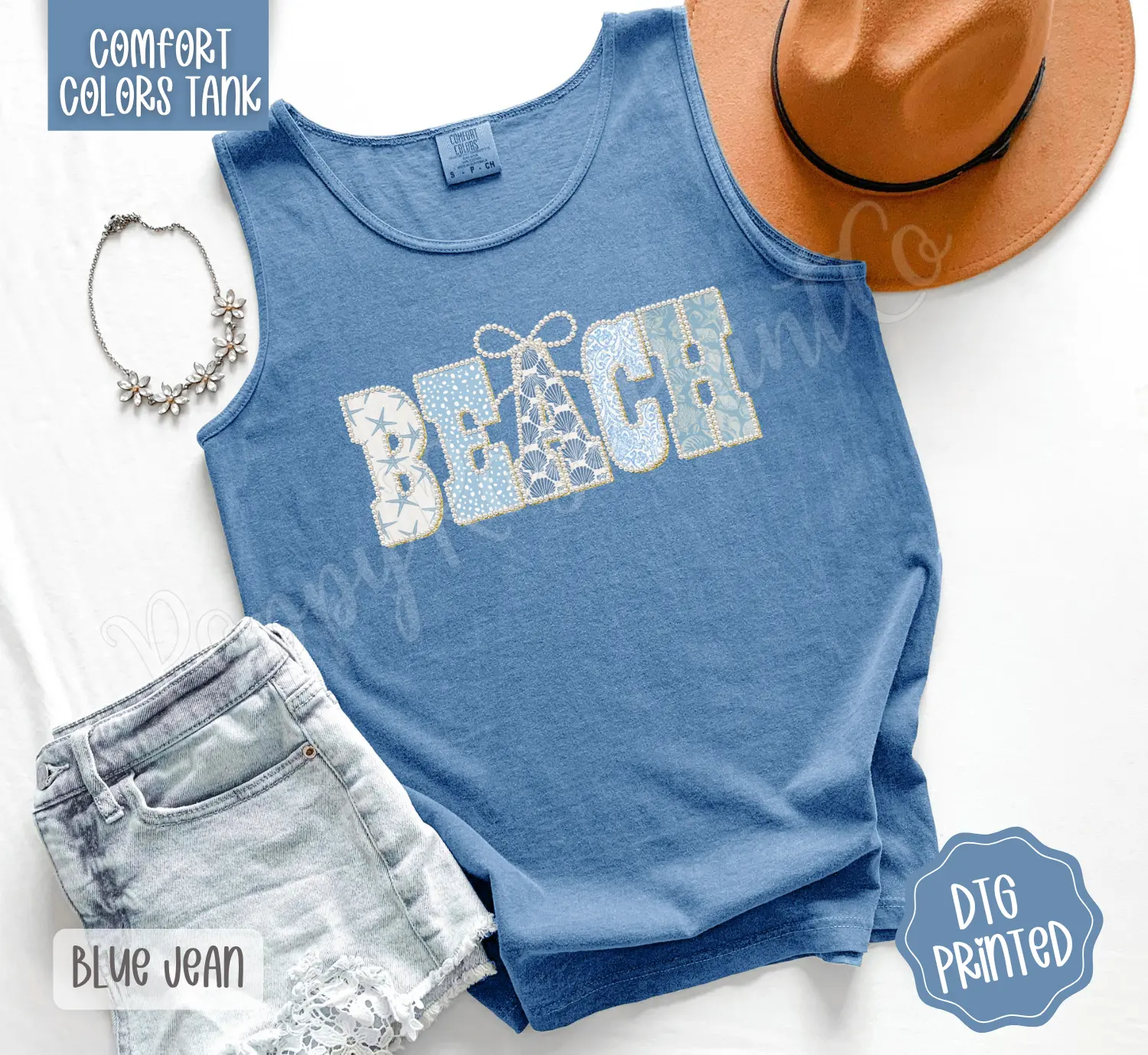 Faux Pearl Beach Comfort Colors Tank Top