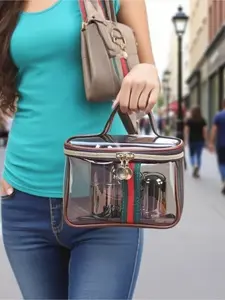 Retro-style makeup bag for women, Travel Cosmetic Bag, large capacity, organized makeup storage, waterproof, transparent, toiletry bag.