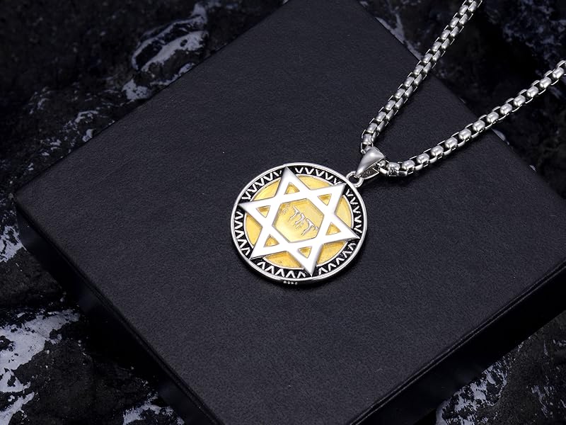 Star of David Pendant Necklace 925 Sterling Silver Jewish Jewelry Gift for Men Women Silver Gold Black (01-Star of David & Yahweh 01)