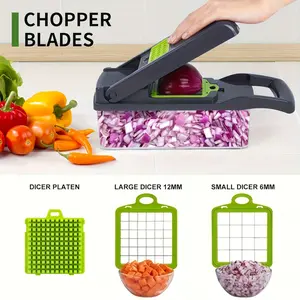 16-in-1 Multifunctional Vegetable Chopper - Onion Chopper, Veggie Slicer & Dicer with 8 Blades, Colander Basket, Storage Container & Kitchen Vegetable Slicer - Cuts Potatoes, Carrots, Garlic for Salads & Meal Prep, Durable Vegetable Slicer