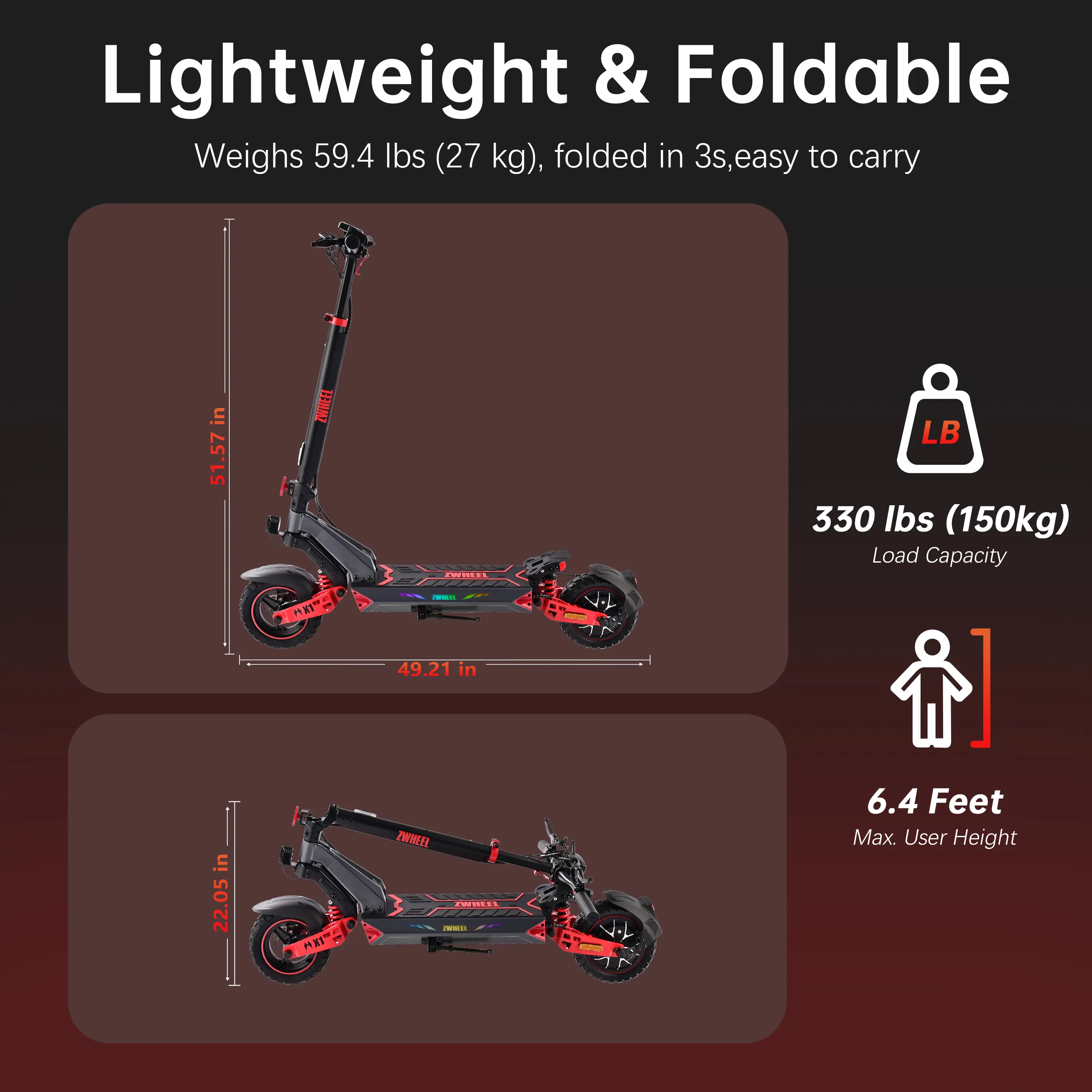 ZWHEEL D3 X1Folding Electric Scooter with Shock Absorption for