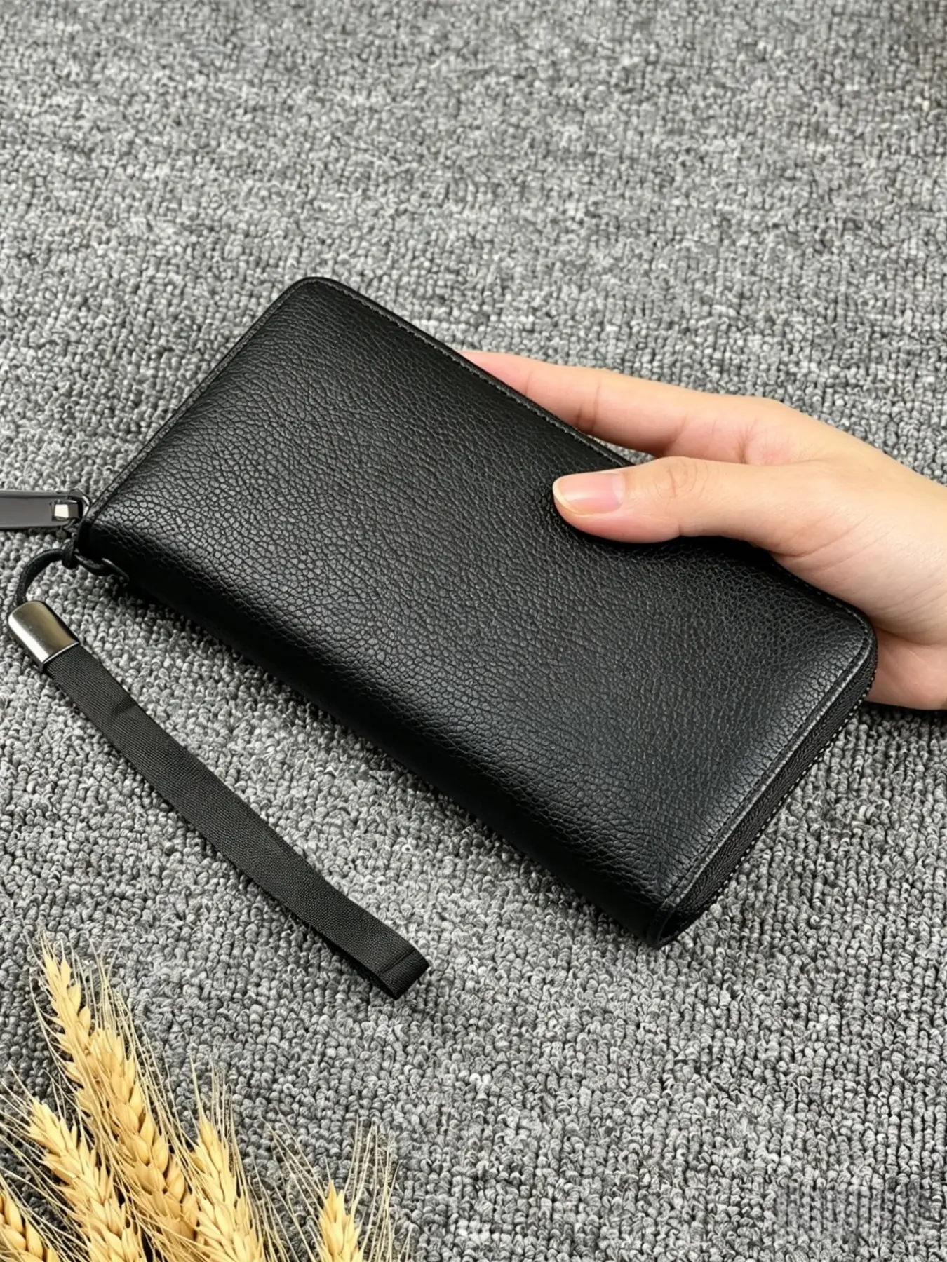 Multifunctional Long Wallet Men Clutch with Zipper, Large Capacity Phone Card Cash Holder, Anti-Theft Wrist Strap Design, Casual Commuter Style Wallet Clutch Bag