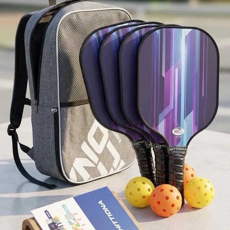 USA Pickleball Set with 4 Paddles 4 Balls & Gray White Carrying Bag Mesh Pocket