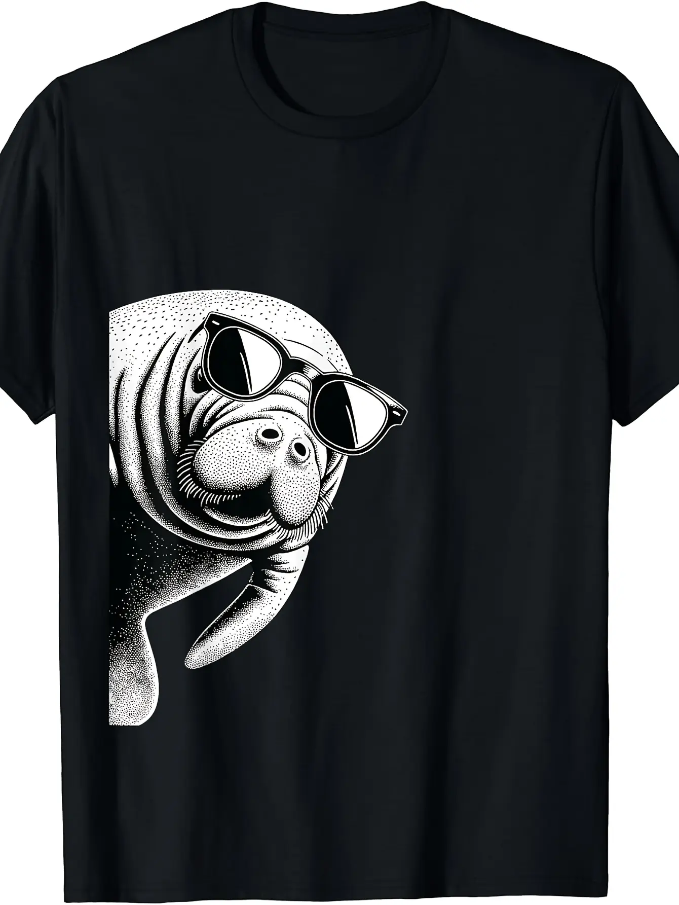 Funny Manatee Wearing Fashion Glasses Manatee Love unisex soft cotton short sleeve t shirt, vintage graphic casual tee for men women teens, perfect birthday holiday gift for camping travel gym daily street  wear