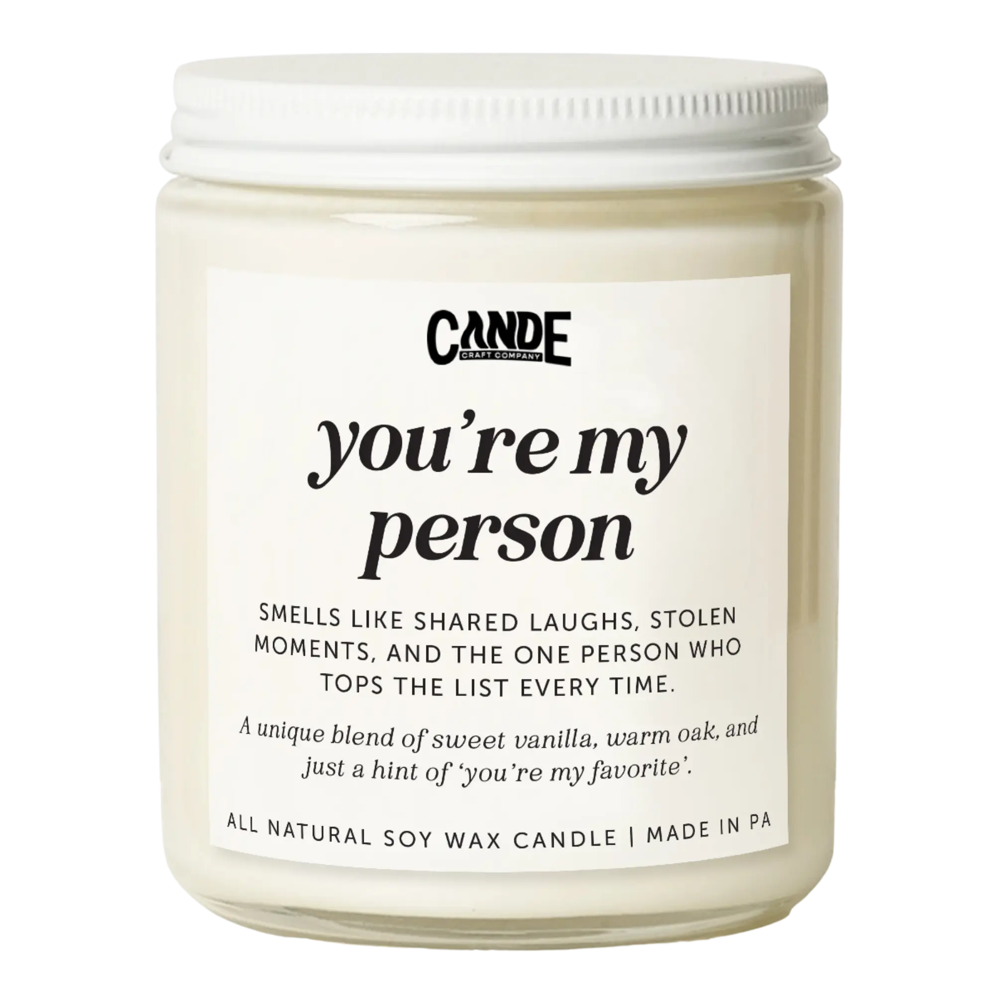 You're My Person Soy Candle - Handmade Minimalist Vanilla Scent Cozy Home Decor, Best Friend Birthday Gift for Her, Sentimental Candle