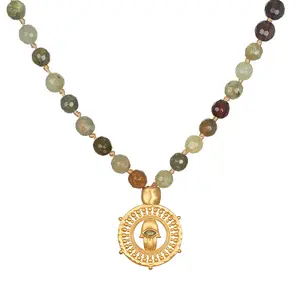 Satya Jewelry Inhabit Your Power Smokey Quartz Green Garnet Mala