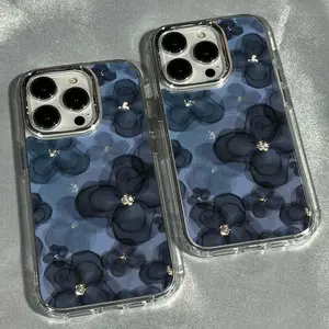 Soft Floral Phone Case for iPhone 17 16 15 14 13 12 11 Pro Max, Stylish Blue Flower Frame, Fashionable Smartphone Accessory