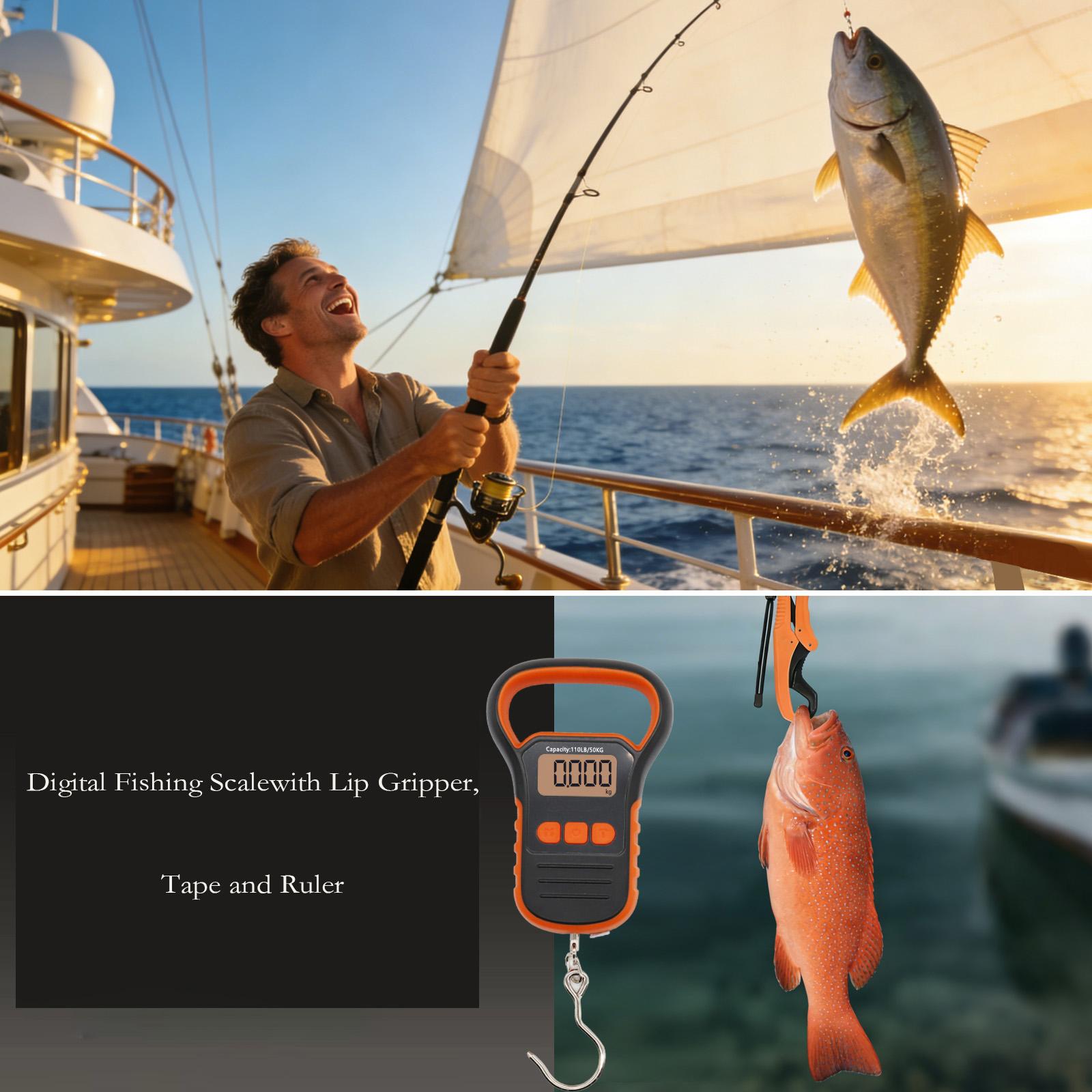 110lb/50kg Capacity Professional Fishing Scale, Fish Scale, Hanging Scale – With Fishing Lip Gripper, Waterproof, Backlit Night Light, LB/OZ/KG Unit Conversion, Memory Function & Measuring Tape | Portable Set Includes Lip Clamp, Battery 110lb/50kg Capacity Professional Fishing Scale, Fish Scale, Hanging Scale – With Fishing Lip Gripper, Waterproof, Backlit Night Light, LB/OZ/KG Unit Conversion, Memory Function & Measuring Tape | Portable Set Includes Lip Clamp, Battery
