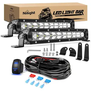 Nilight Led Light Bar 2Pcs 11 Inch 50W Super Slim Spot Flood Combo 5000LM 3D Driving Fog Off Road Lights Pods with Wiring Harness Kit-2 Lead for Trucks Pickup SUV ATV UTV Boat 4x4 Van Camper