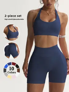 Sexy Sporty Fitness Tank Top Set for Women, Yoga Clothes Set, Halter Bra Tank + High Waist Butt Lifting Shorts, Gym Yoga Pilates, Quick Dry Sweat Absorbent