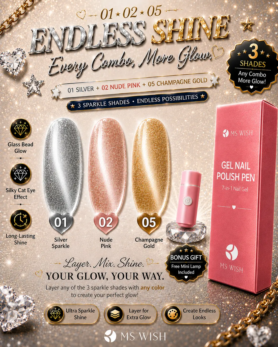 Ms Wish Endless Shine Trio (With Free Mini Lamp)
