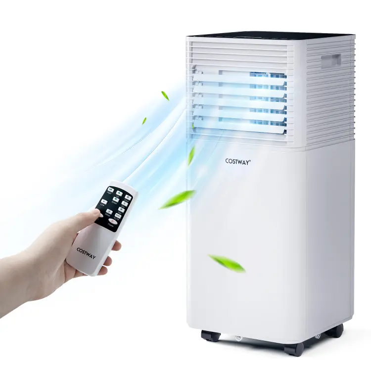 Costway 9000BTU-10000BTU Portable Air Conditioner, 3 in 1 Quiet Floor Standing AC Unit with Fan & Dehumidifier, Sleep Mode, 24H Timer, Remote Control & Installation Kit for Room up to 300-350 Sq.ft
