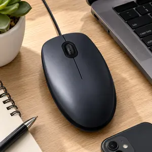 Wired USB Mouse for Laptop & Desktop, Corded Computer Mouse with Optical Tracking, Plug and Play, Ambidextrous Design for Right or Left Hand, Black