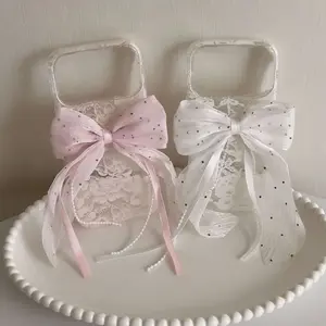 O'Case Lace Bow iPhone Case, Cute Pink and White Bows with Shiny Pearl and Rhinestones, Kawaii Lacecore Girlie Pinkcore Lovely Soft Case for iPhone 17 16 15 14 Pro Promax, Gift for Girls Girlfriends Teens Birthday