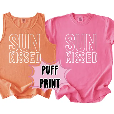 SUNKISSED Puff Print Comfort Colors Tees and Tank Bright Summer Fun Colors for Women's Womenswear and Top Wear