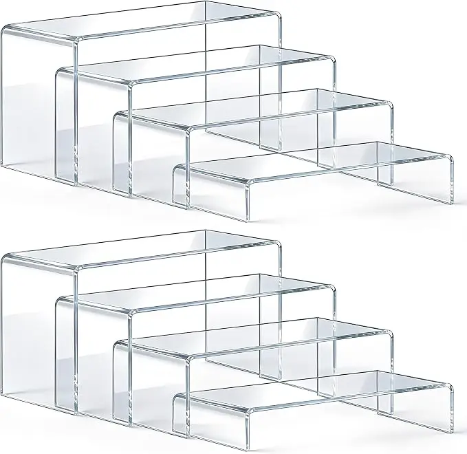 Clear Acrylic Stacking Shelves for Storage - Set of 8 Transparent Organizers for Home & Office Use - Space-Saving Design