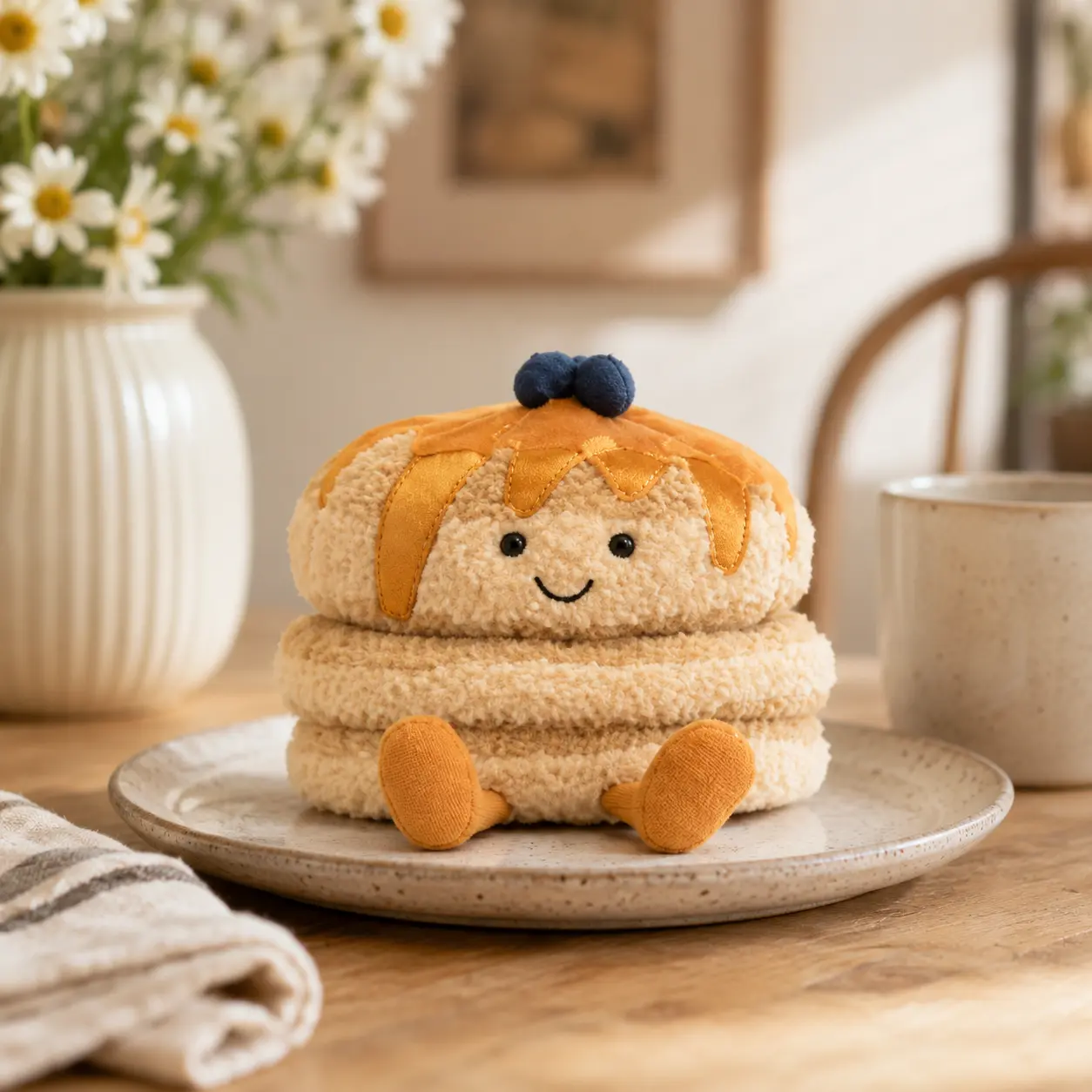Jellycat Cute Pancake Plush Toy with Syrup & Blueberries – Soft Kawaii Breakfast Stuffed Animal for Kids, Gifts and Room Decor