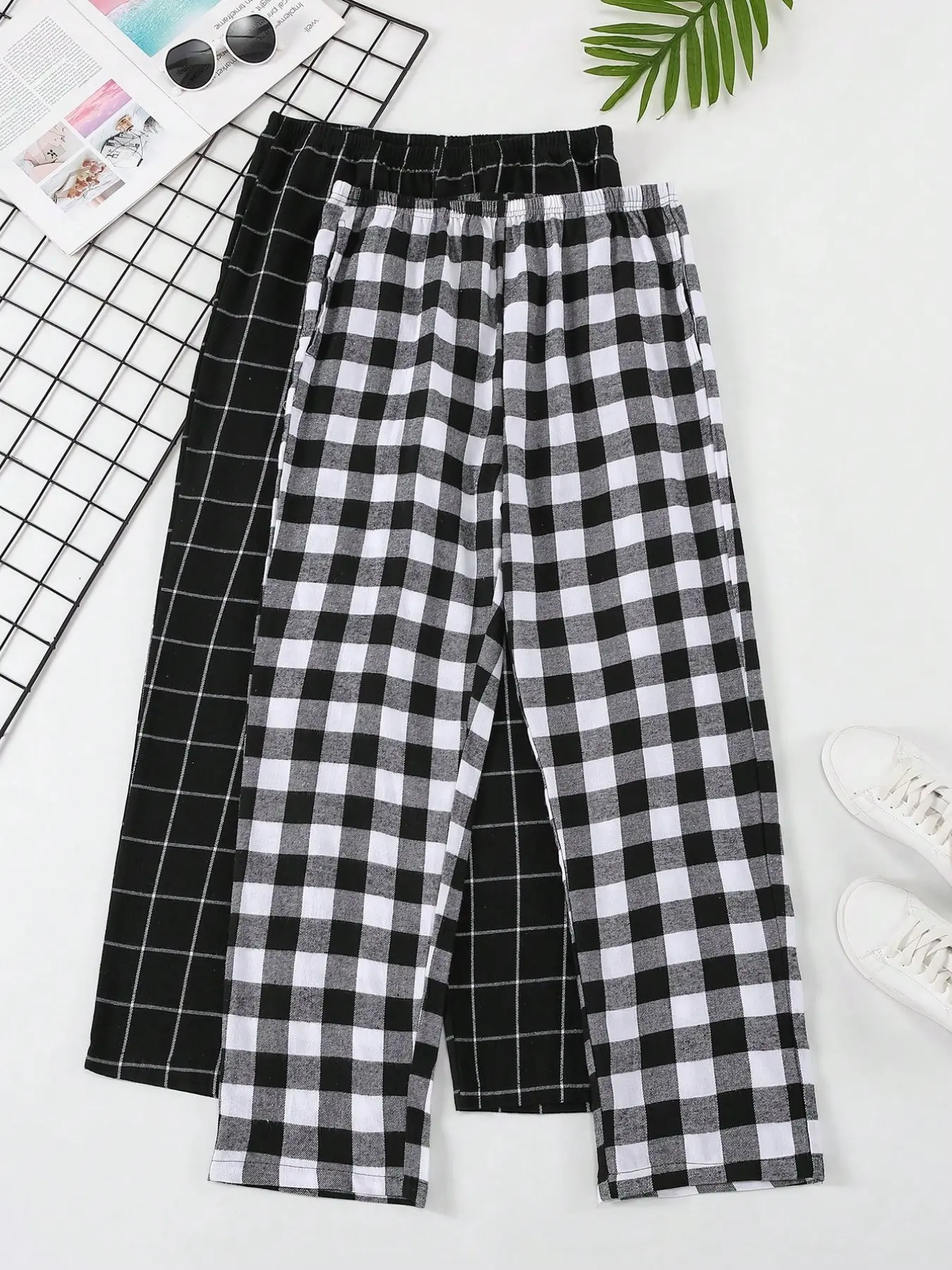 Men's Plaid Long Pants, Manfinity Hypemode Casual Versatile Pants, Comfortable Fashion Fit, Perfect for Daily Wear