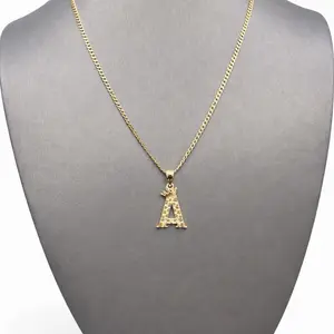 C63- 10K Hollow Cuban Curb Chain 18” 2.5mm & 10K Letter A Nugget Pendant W.G
