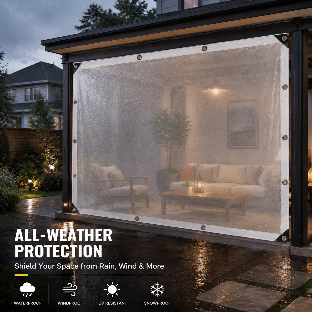 Outdoor Transparent Waterproof Canopy 10 × 13 Ft, Heavy-Duty Clear Vinyl Tarpaulin with Reinforced Fixing Devices, Windproof Portable Shield for Patio, Farm and Courtyard dustproof protection rivet reinforce lightweight
